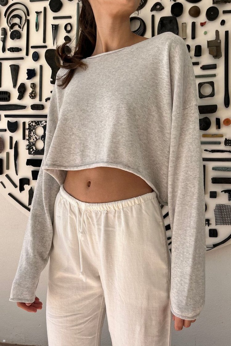 Chandail Brandy Melville Cameron Cropped Grise | CZR-22612477